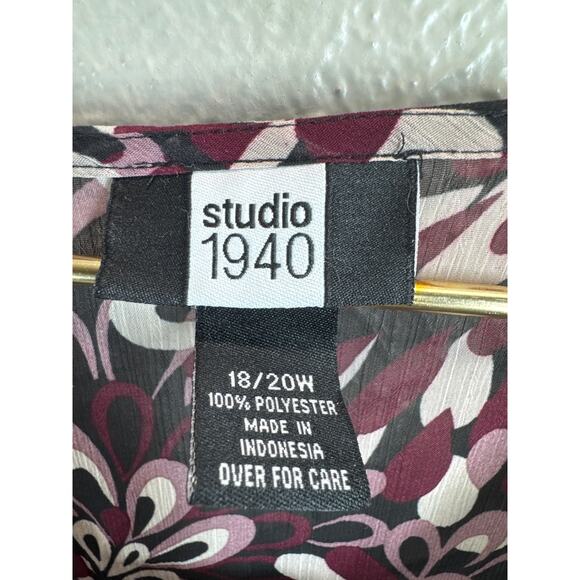 Studio 1940 Womens Long Sleeve Black Purple Sheer Top‎ Shirt Plus Size 18/20 - Picture 4 of 5